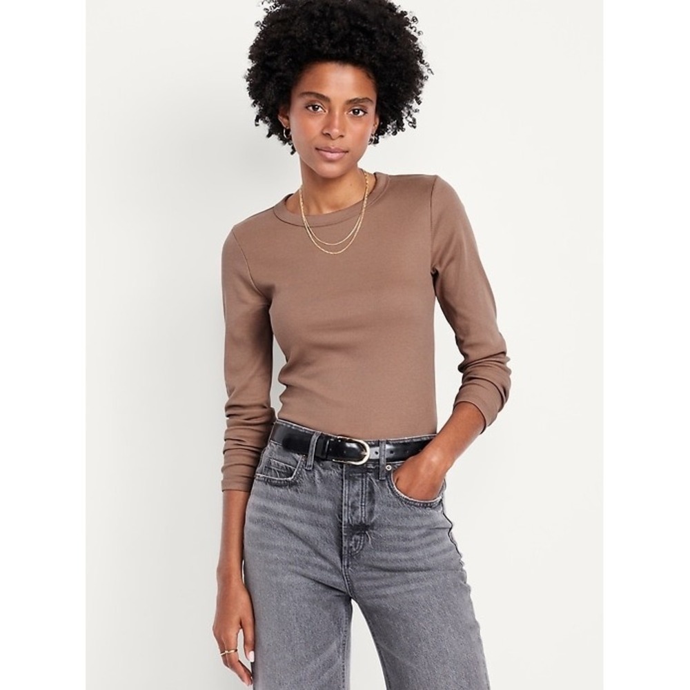 Old Navy Bestee Brown Long Sleeve Crew Neck Cropped Tee Shirt Medium